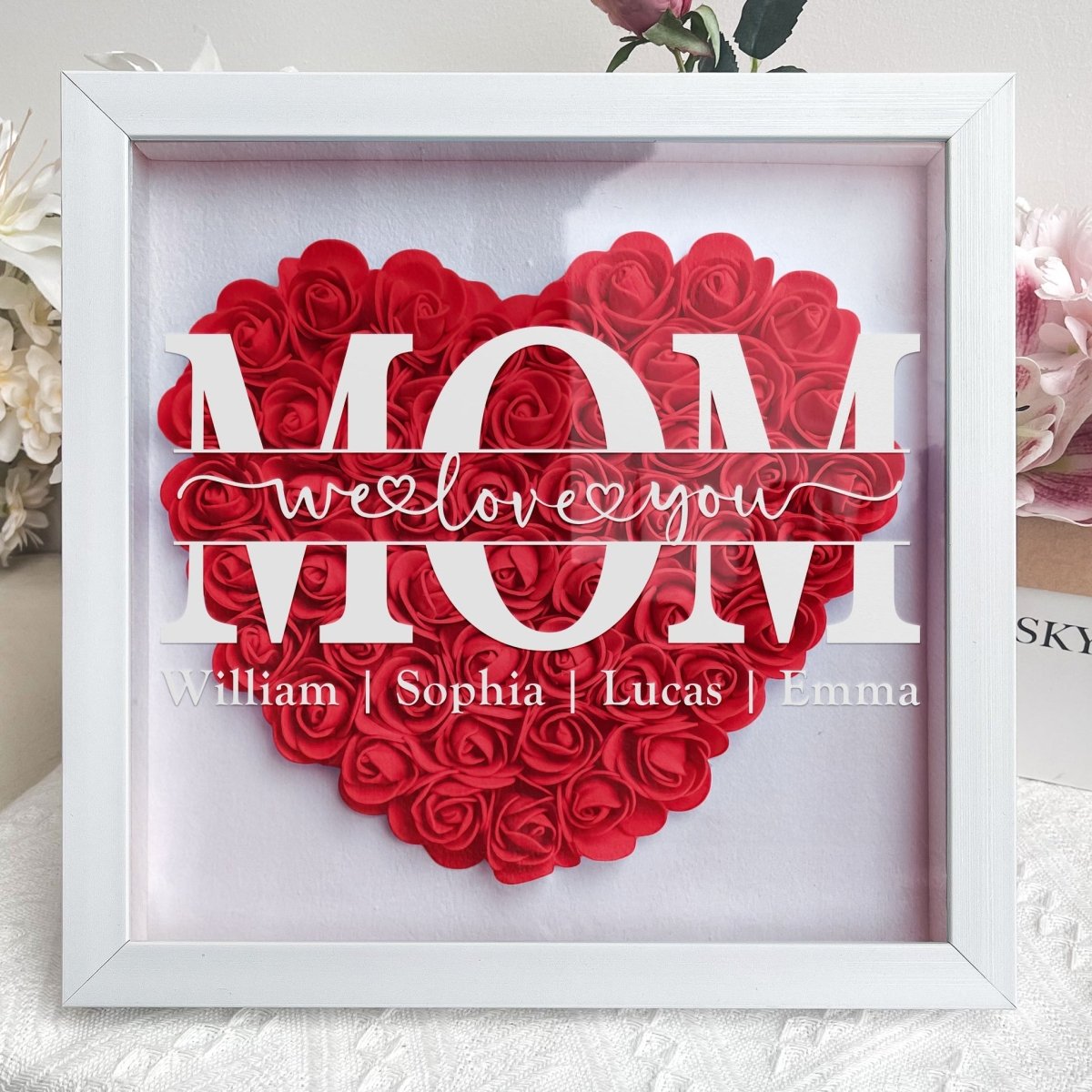 Mom Heart Shaped Monogram Flower Shadow Box Mothers Day Gift