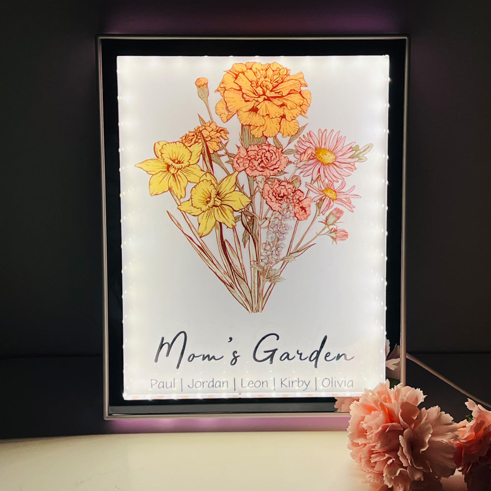 50% DE DESCUENTO ✨Espejo de luz de noche con ramo de flores de nacimiento personalizado 