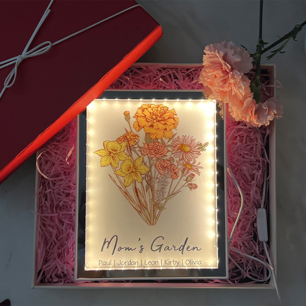 50% DE DESCUENTO ✨Espejo de luz de noche con ramo de flores de nacimiento personalizado 