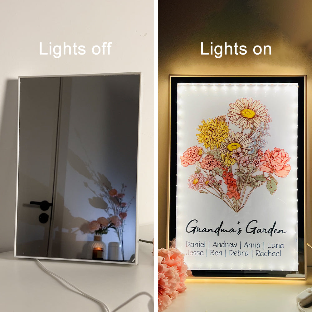 50% OFF✨Custom Birth Flower Bouquet Night Light Mirror