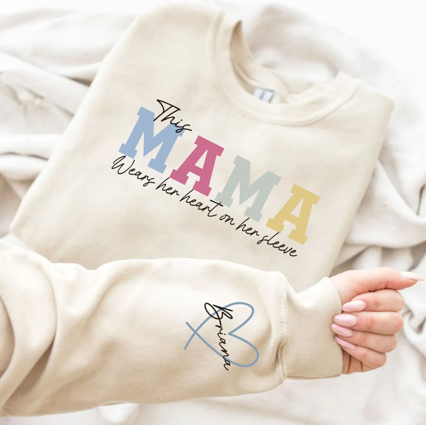 Camiseta/sudadera/sudadera con capucha con corazón en la manga para mamá y abuela 