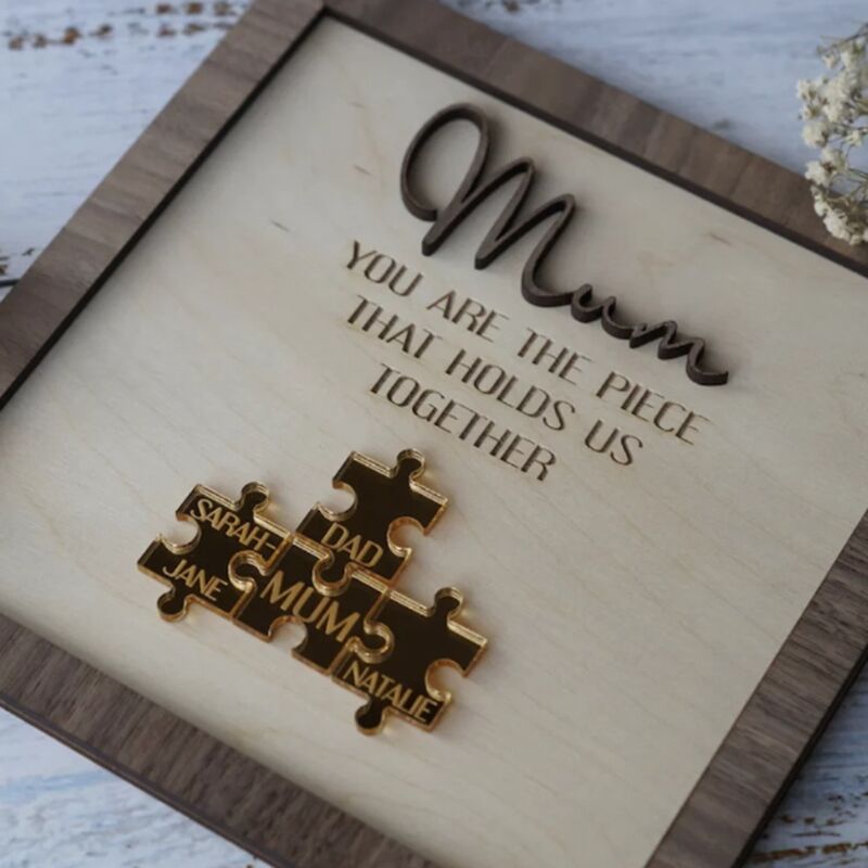 Eres la pieza que nos mantiene unidos Placa de rompecabezas personalizada para mamá Regalo para el Día de la Madre