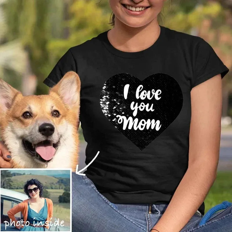 Camisa con lentejuelas y foto personalizada de tu mascota