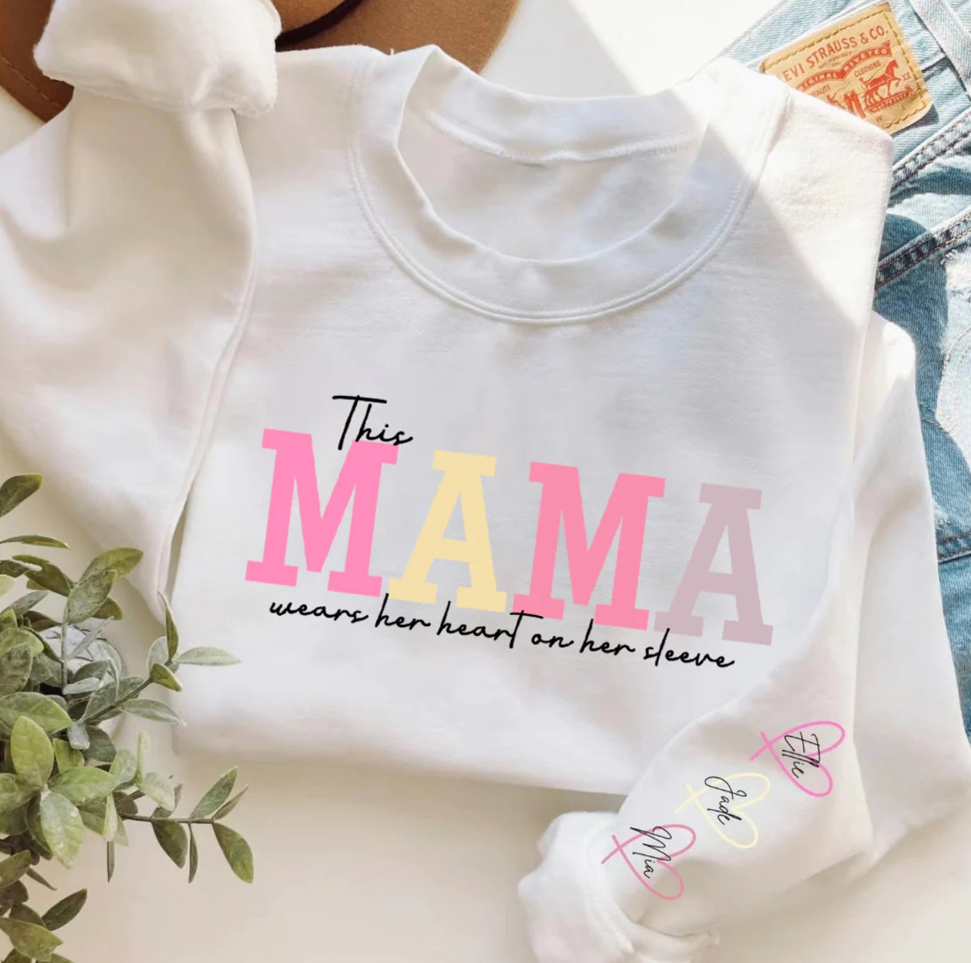 Camiseta/sudadera/sudadera con capucha con corazón en la manga para mamá y abuela 