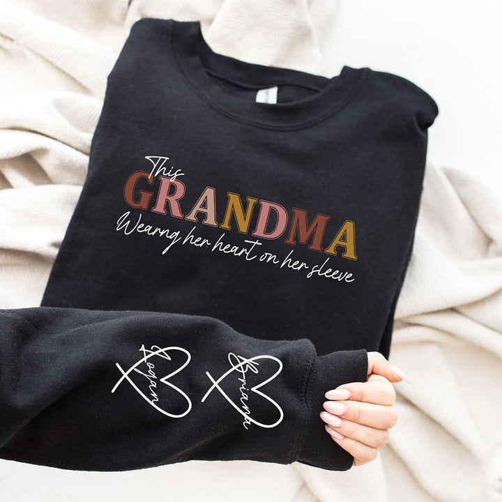 Camiseta/sudadera/sudadera con capucha con corazón en la manga para mamá y abuela 