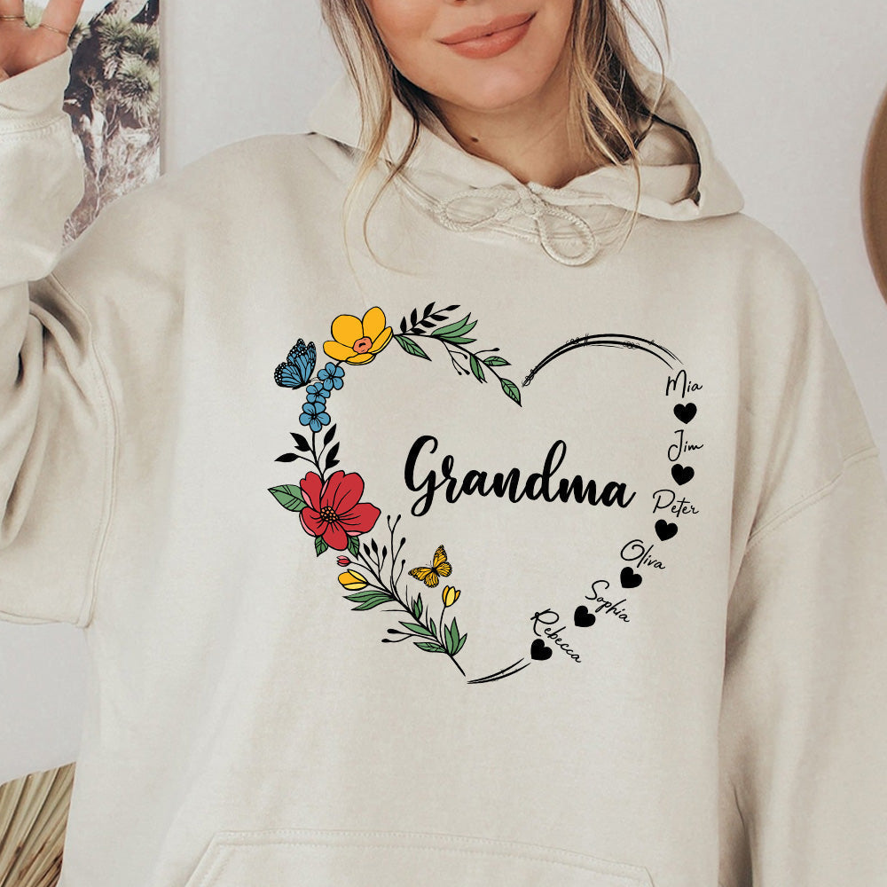 Sudadera con capucha y cuello redondo con nombre personalizado y corazón de flores de mamá 