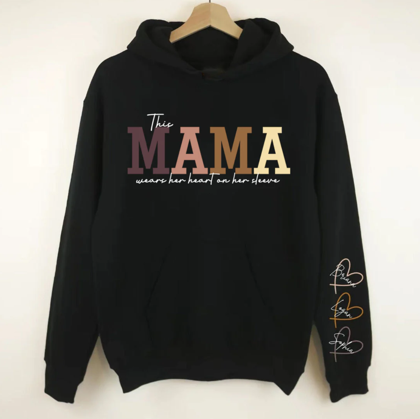 Camiseta/sudadera/sudadera con capucha con corazón en la manga para mamá y abuela 