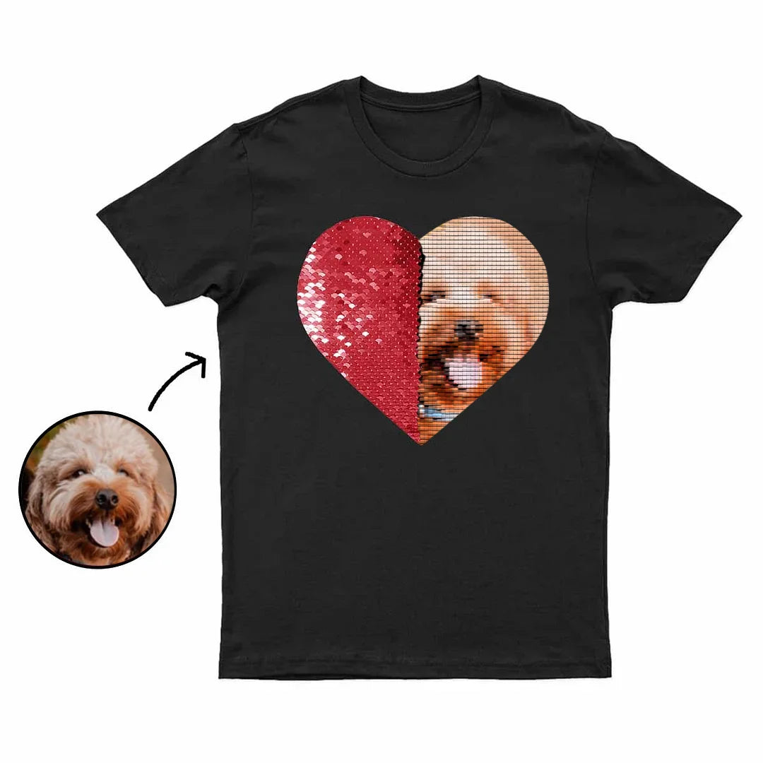 Camisa con lentejuelas y foto personalizada de tu mascota