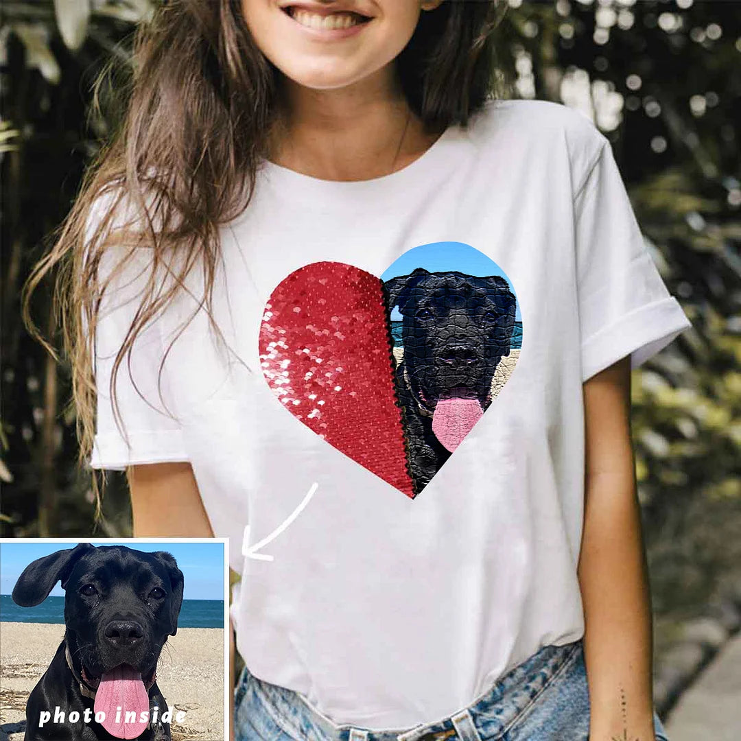 Camisa con lentejuelas y foto personalizada de tu mascota