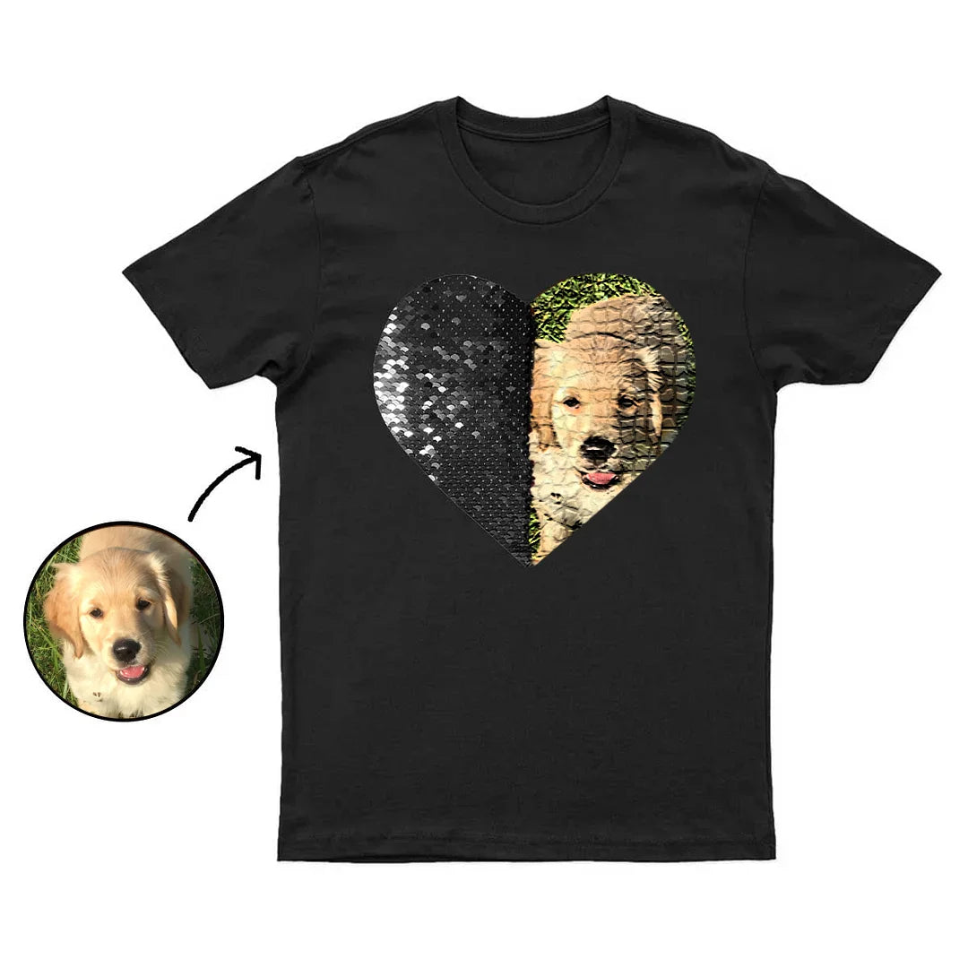 Camisa con lentejuelas y foto personalizada de tu mascota