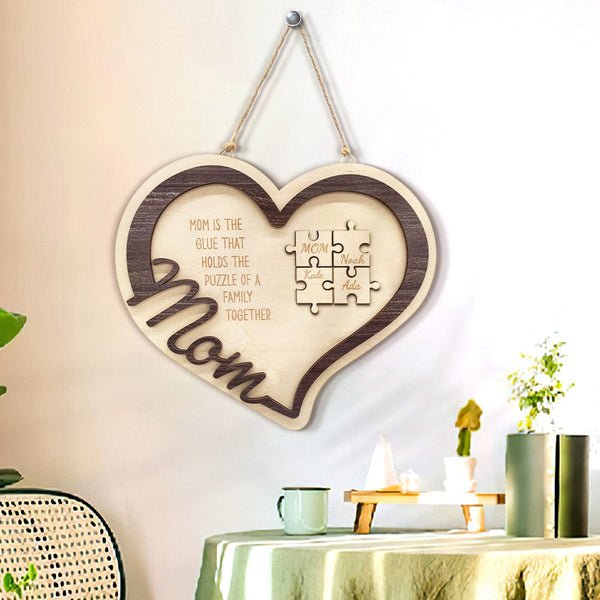 Mother's Day Plaque Personalized Wooden Heart Puzzle Sign You Are The Piece Holds Us Together - MyLoveCustom(New)