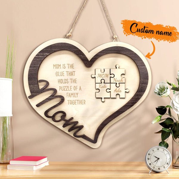 Mother's Day Plaque Personalized Wooden Heart Puzzle Sign You Are The Piece Holds Us Together - MyLoveCustom(New)