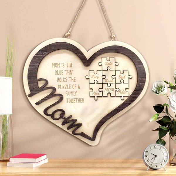 Mother's Day Plaque Personalized Wooden Heart Puzzle Sign You Are The Piece Holds Us Together - MyLoveCustom(New)