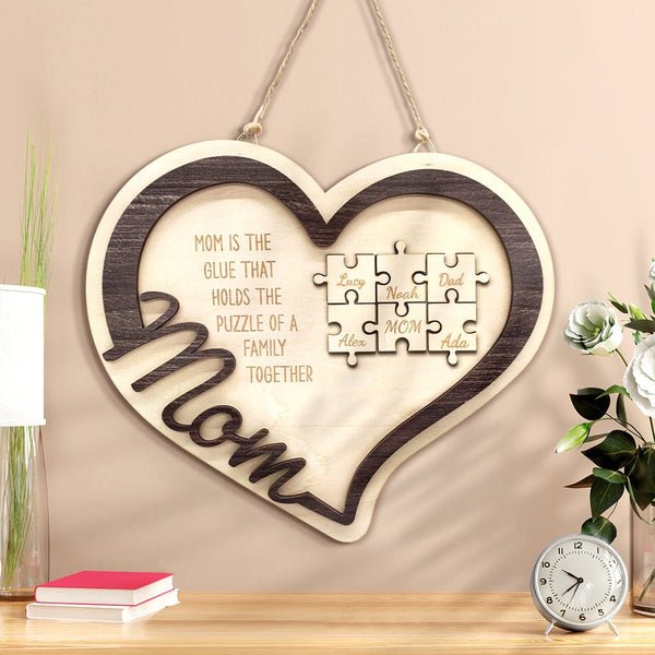 Mother's Day Plaque Personalized Wooden Heart Puzzle Sign You Are The Piece Holds Us Together - MyLoveCustom(New)