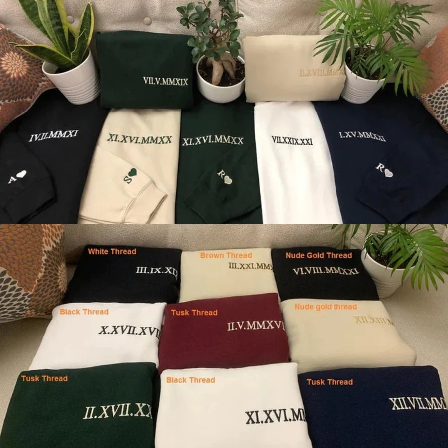 Mylovecustom™ Couple Friend Family Gift！Roman Numeral Custom Embroidered T-Shirt/Sweart/Hoodie【Couple order quantity 2 pcs】 - MyLoveCustom(New)