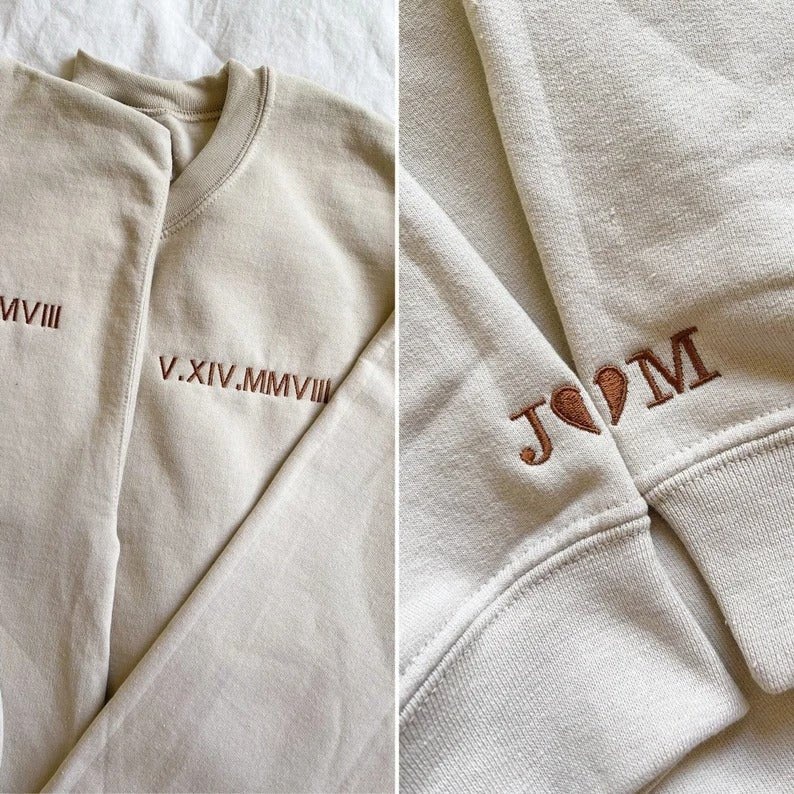 Mylovecustom™ Couple Friend Family Gift！Roman Numeral Custom Embroidered T-Shirt/Sweart/Hoodie【Couple order quantity 2 pcs】 - MyLoveCustom(New)