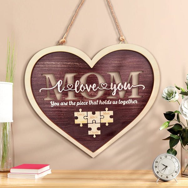 Personalized Mom Heart Puzzle Plaque You Are the Piece That Holds Us Together Mother's Day Gift - MyLoveCustom(New)