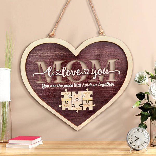 Personalized Mom Heart Puzzle Plaque You Are the Piece That Holds Us Together Mother's Day Gift - MyLoveCustom(New)