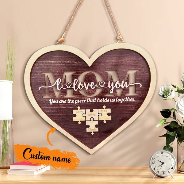 Personalized Mom Heart Puzzle Plaque You Are the Piece That Holds Us Together Mother's Day Gift - MyLoveCustom(New)