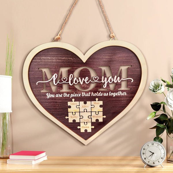 Personalized Mom Heart Puzzle Plaque You Are the Piece That Holds Us Together Mother's Day Gift - MyLoveCustom(New)