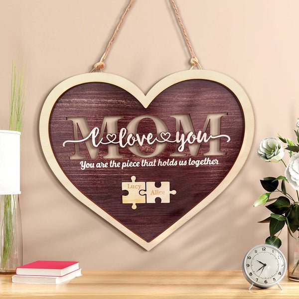 Personalized Mom Heart Puzzle Plaque You Are the Piece That Holds Us Together Mother's Day Gift - MyLoveCustom(New)