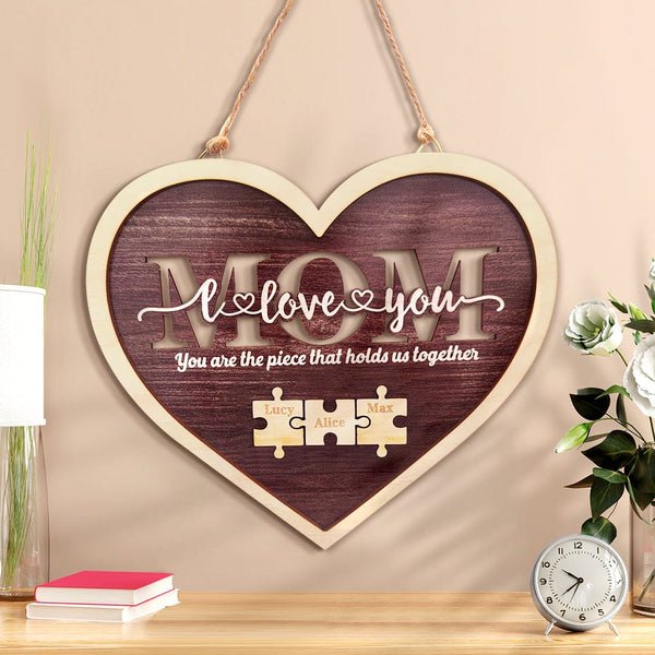 Personalized Mom Heart Puzzle Plaque You Are the Piece That Holds Us Together Mother's Day Gift - MyLoveCustom(New)